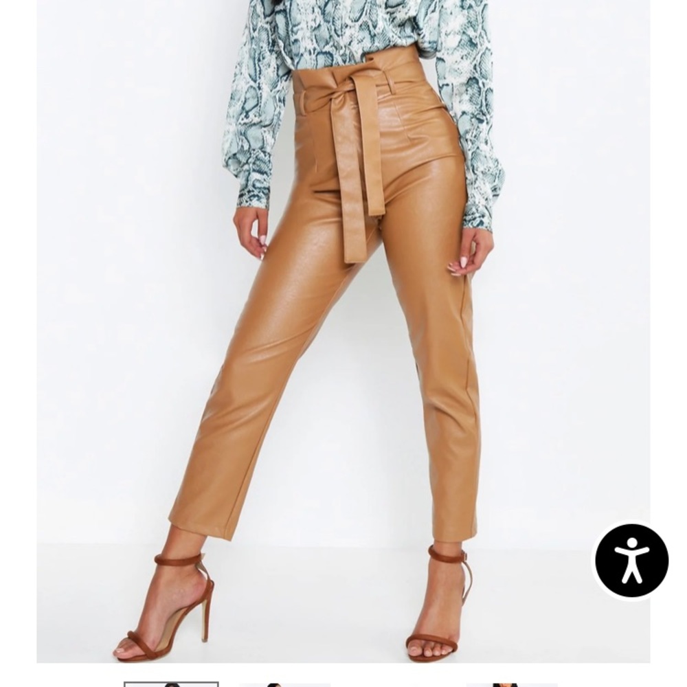 Faux Leather PaperBag High Waist Pants Pants